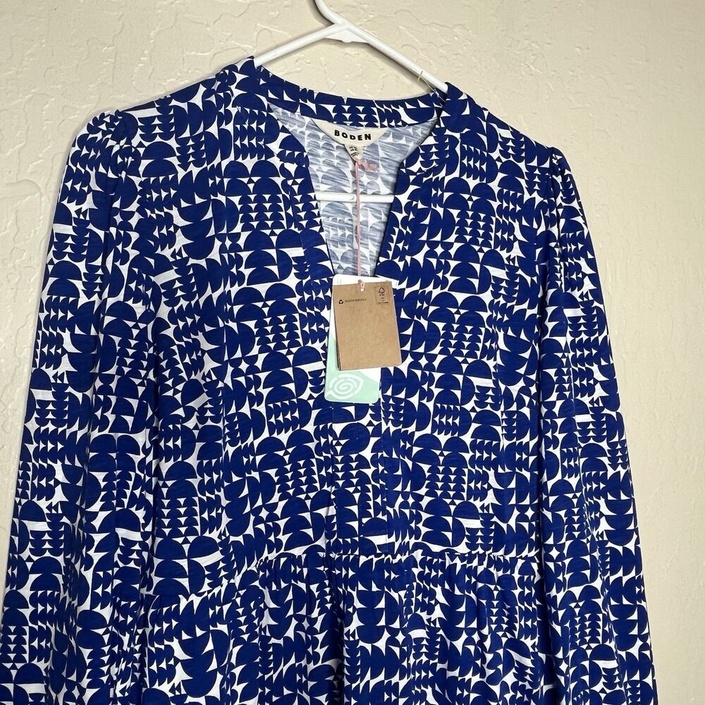 Boden Naomi Blue White Tencel Jersey Dress Pockets Women’s Size 8 L - Picture 2 of 15